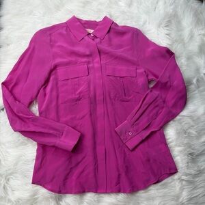 Hot Pink 100% Silk Blouse